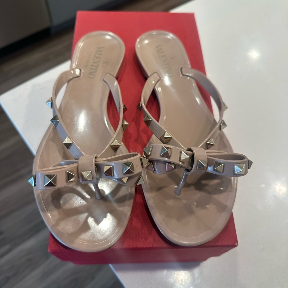 Valentino Women's Beige Sandals with Gold Studs